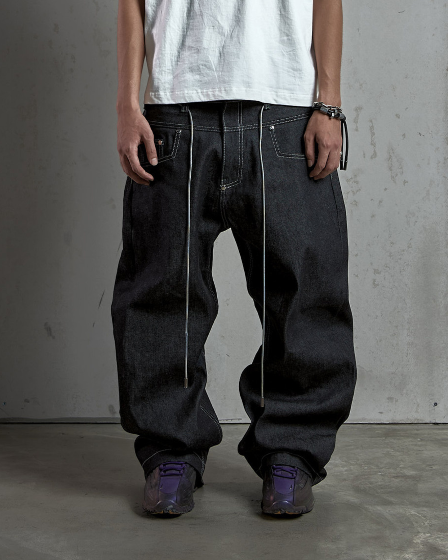 PISTOL BLACK NOIR RAW BAGGY JEANS