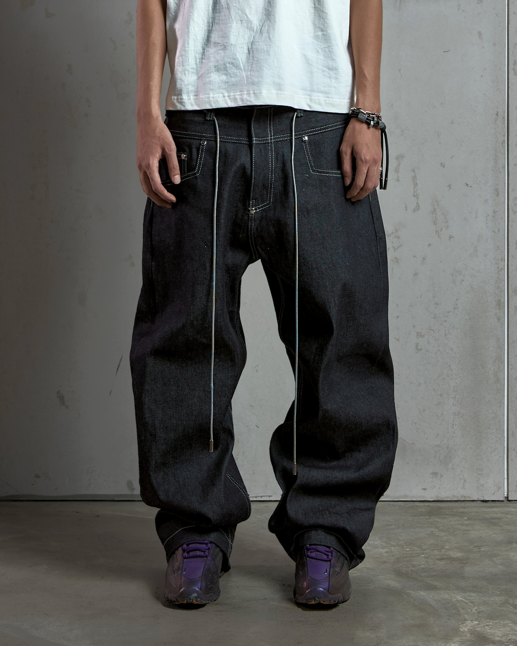PISTOL BLACK NOIR RAW BAGGY JEANS